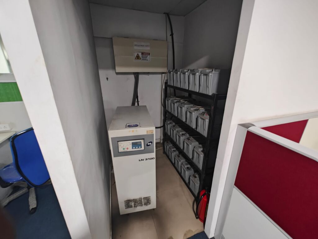 Online UPS system with external battery bank installed for office power backup