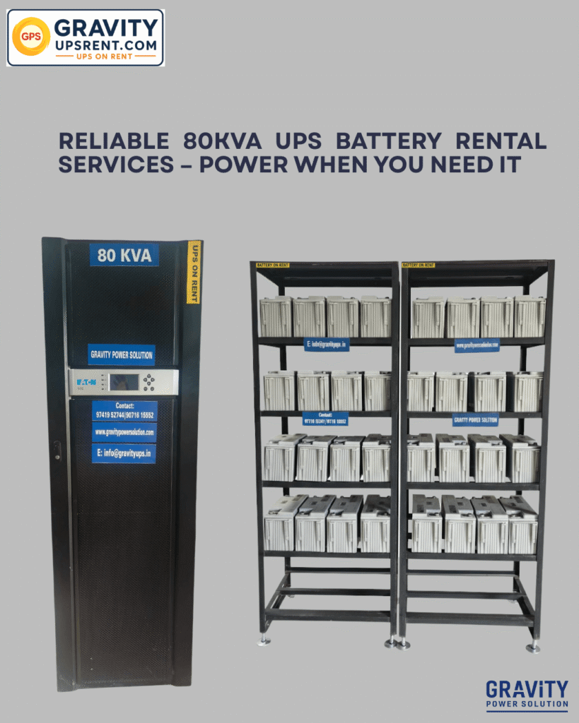 Industrial 80kVA UPS hire service in Bangalore by Gravity Power Solutions – offering dependable backup power for offices, hospitals, and manufacturing plants.